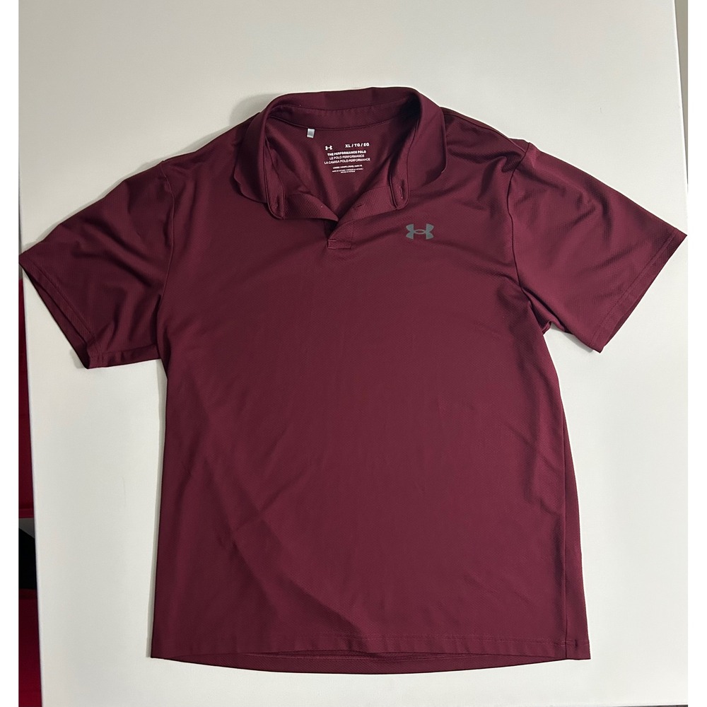 Under Armour Mens XL Maroon Performance Polo Shirt Short Sleeve Loose Fit Golf